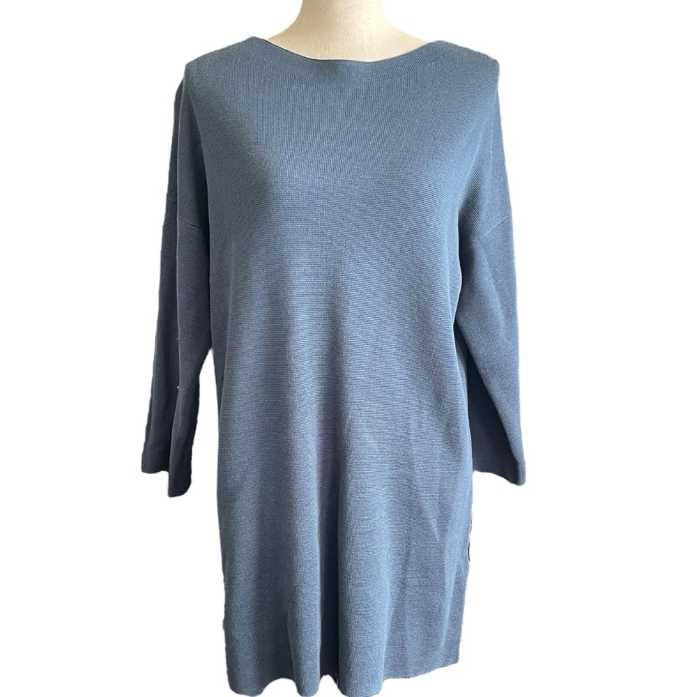 Eileen Fisher Light Blue Ribbed 3/4 sleeve Slip Tunic Weekend Casual Dress XS